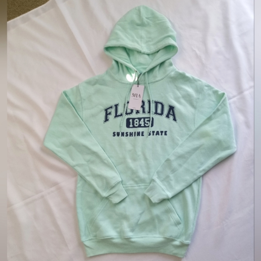 MIA Style Mint Green New Florida 1845 Sunshine State Pull Over Hoodie Sweater M